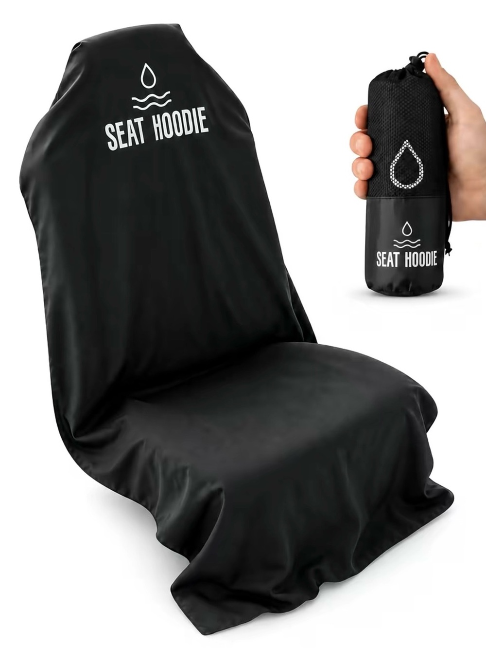 “Seat Hoodie” Black Waterproof/Beach Sand/Dog Hair Car Seat Cover/Protector